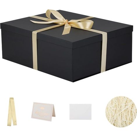 Large Black Gift Box 42 x 32 x 15.5 cm, Empty Gift Box, Birthday Wedding Gift Box – 1 Piece (Contain Ribbon, Tissue Paper, Envelopes and Cards) (1/5)
