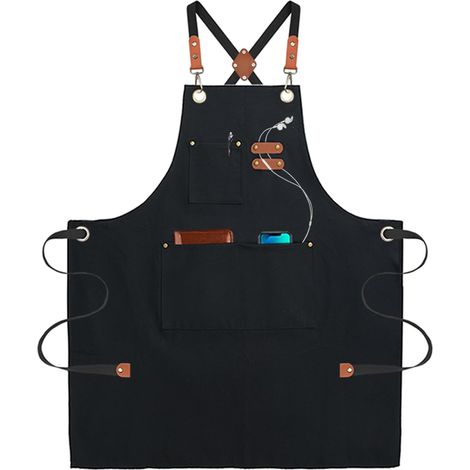 Tabliers de Toile, Chef Travail Tabliers avec Sangle Réglable et 3 Poches pour Homme Femme Serveur Cuisine Jardin Restaurant Café Bar Peinture (Dos Croisé) (1/5)