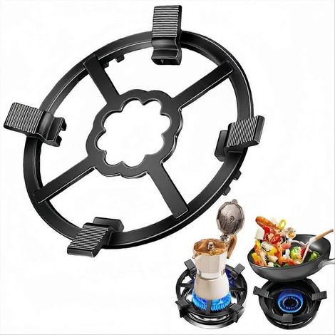 Anneau de support en fonte pour wok et cafetière italienne, support 2 en 1 pour wok et petite casserole, avec anneau réducteur pour plaque de cuisson à gaz. (1/5)