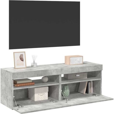 vidaXL Muebles de TV con luces LED 2 uds gris hormigón 60x35x40 cm (1/5)