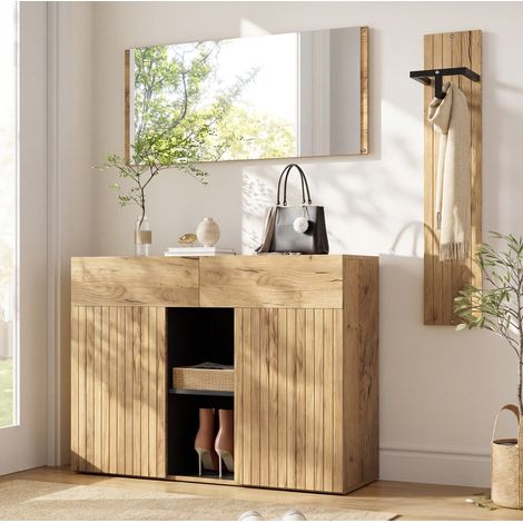 Conjunto de recibidor 125x35x178 cm MDF negro y efecto madera con almacenaje - CHICFURN (1/5)
