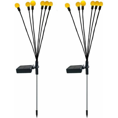 Set aus 2 Solarleuchten mit je sechs Köpfen, Solar-Glühwürmchen, intelligenter Lichtsteuerung, wasserdichtem Erdungsstecker für den Außenbereich, stimmungsvolle Gartendekoration (warmweiß, Batteriefac (1/5)