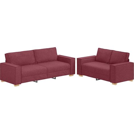 2-tlg. Sofagarnitur mit Kissen Weinrot Stoff vidaXL (1/5)