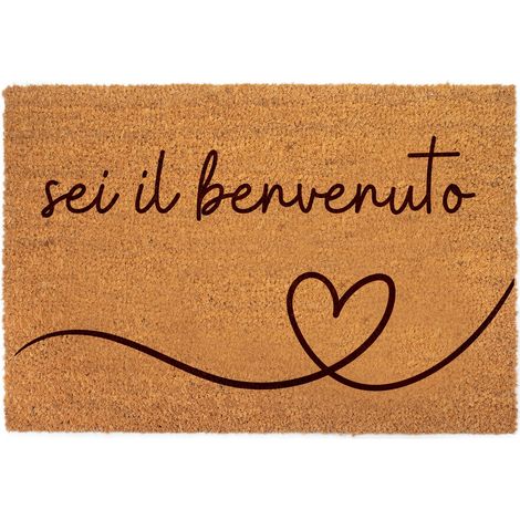 Lupia - Zerbino in fibra di cocco Naturale stampato 40x60 cm SEI IL BENVENUTO, Retro antiscivolo, Tappeto ingresso Decorato interno esterno, Antibatterico e Facile da Pulire, Made in Italy