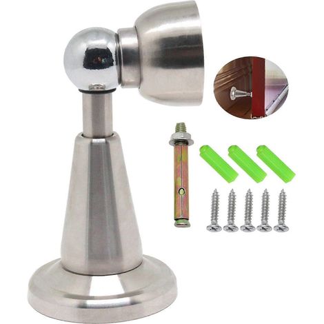 Butée de porte magnétique avec système de fermeture douce et amortisseur de bruit, fixation murale ou au sol, lot de 1 (1/5)
