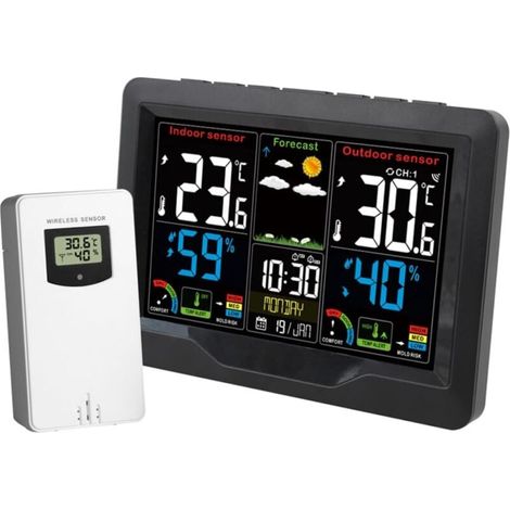 UlisemColor-Bildschirm-Wetteruhr mit Sensor, Innenthermometer und Hygrometer, über USB wiederaufladbarer Alarm (1/4)