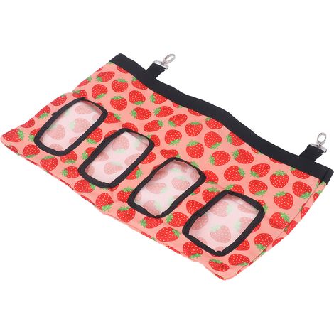Mangeoire à foin pour lapins, sac pour cochons d'Inde, sac de rangement suspendu pour petits animaux, sac à 4 trous, fraise (1/5)