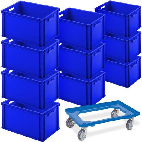 BRB 10er SPAR-Set Euro-Behälter PLUS Transportroller, 600x400x320 mm Industriequalität lebensmittelecht (blau/blau) (1/3)