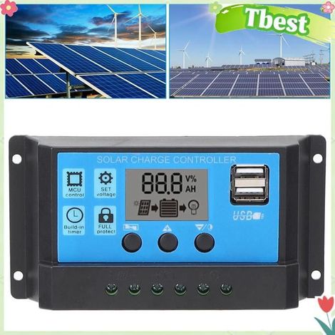 Tbest Contrôleur de charge solaire 1 Solar Charge Controller LCD Avec USB Pour Systèmes Solaires quincaillerie kit (1/5)