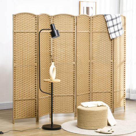 Paravent interieur en bois 6 panneaux 240 x 170 cm séparateur de pièce pliable pour salon, chambre à coucher, naturel (1/5)