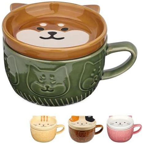 Ensemble de tasses en céramique avec couvercles en forme de chien - Pour café, thé, thé - Pour femmes, filles, enfants, amis, cadeaux de Noël et d'anniversaire