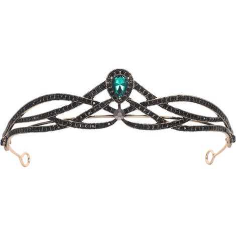 Retro Baroque Crown, Halloween Style, Alloy and Green Rhinestone (1/5)