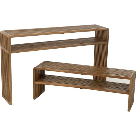 Console avec étagère en teck naturel finition artisanale - Teck naturel clair chaleureux (1/5)