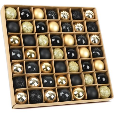 Boules de Noël, Plastique, Mini, Petites, 49 Pièces, Noir Or, Décorations de Noël pour décorer les arbres de Noël, les cheminées, les couronnes de Noël, les portes (Noir Or 3cm 49 Pièces) (1/5)