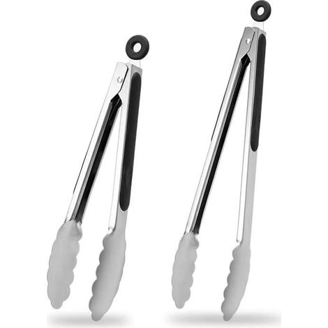 2 pinces de cuisine, acier inoxydable résistant à la chaleur, pinces à griller longues, 26,7 cm et 34,3 cm, pour barbecue et cuisine (1/4)