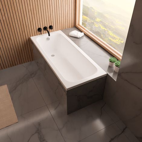 ECOLAM Baignoire rectangulaire Pola 140x70 cm  vidage et trop-plein automatique  pieds + silicone  baignoire en acrylique blanc