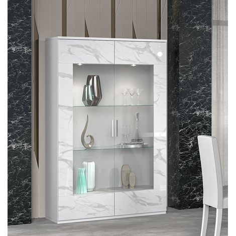 Vetrina laccato bianco effetto marmo 2 ante vetro L. 121 cm - Dream (1/3)