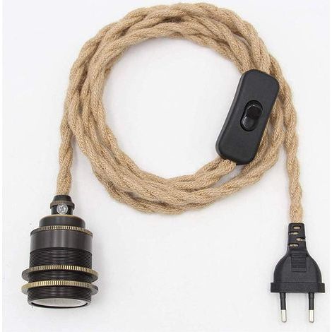 Vintage Hemp Rope Pendant Lamp Kit with Switch Socket DIY Single Head Hanging Light Cable Rope E27 Socket Textile Cord Decor Lighting for Bedroom Living Room Kitchen (Black) (1/5)