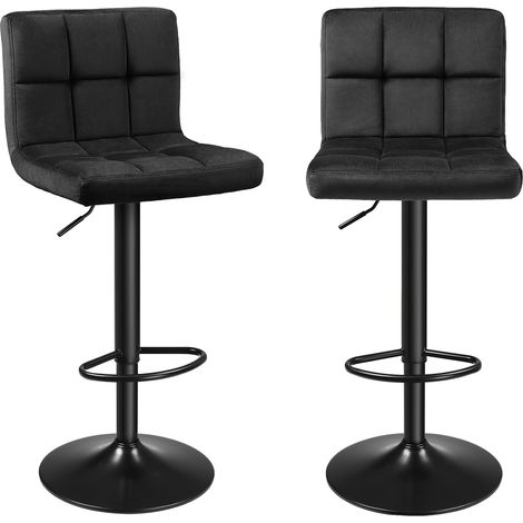 Chaises de Bar, Lot de 2, Réglables, Chaises Hautes Pivotantes avec Dossier et Repose-pieds, Cuisine, PU, Noir (1/5)