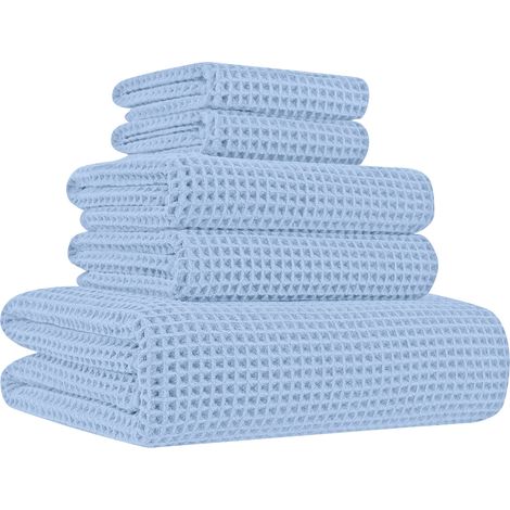 Set 3/5 Pezzi Asciugamani Bagno 100% Cotone Tessuto Nido D'ape Super Assorbenti Telo Doccia Salvietta Viso Asciugamano Salviette Teli Asciugamano Ospite Prodotto Italiano Azzurro - 5 Pezzi (1/5)