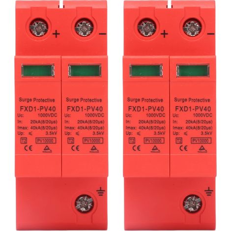 2Pcs Dispositif Parasurtenseur de Tension, DC 1000V 2P Guide Rail 20‑40KA Dispositif de Protection Contre Les Surtensions Module électronique pour Solaire Photovoltaïque, Alimentation (1/5)