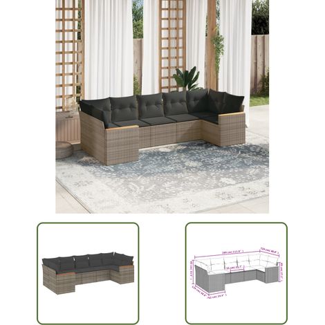 The Living Store 7-tlg. Garten-Sofagarnitur mit Kissen Grau Poly Rattan - Gartenmöbel - Rattan Möbel - Outdoor Sofa - Lounge Set - Esszimmergarnitur (1/3)