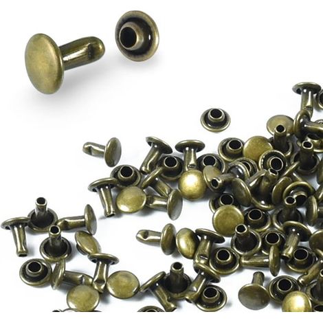 200 rivetti in pelle，Borchie tubolari in metallo a doppia calotta da 6 mm (bronzo) per tessuti，collari per animali，cinture e lavori artigianali (1/5)