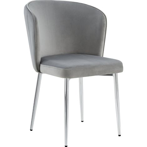 Lot de 4 chaises velours gris pieds métal chromé – Diana (1/5)