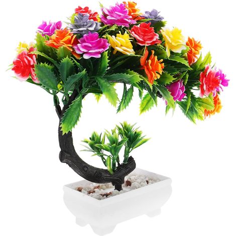 Bonsaï Artificiel Pivoine en Pot, Plante Décorative Réaliste Vert (1/5)