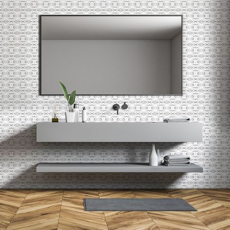 Sticker Mural Carrelage adhésif Cuisine Salle de Bain - 60 STICKERS CARREAUX DE CIMENT EFFET MARBRE GRIS - 60stickers10x10cm (1/5)