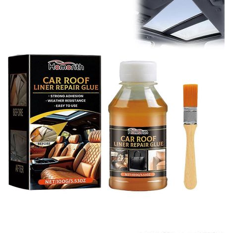 1 pièceColle de réparation pour ciel de toit 100 g, adhésif pour ciel de toit de voiture avec pinceau, colle pour tissu de garniture de toit de voiture, colle pour sellerie automobile, convient pour l (1/4)