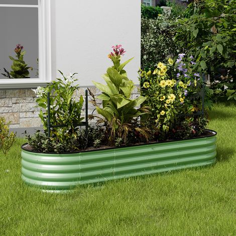 240CM Green Gardens Plan Oval-Shaped Galvanized Steel Raised Garden Bed (1/4)