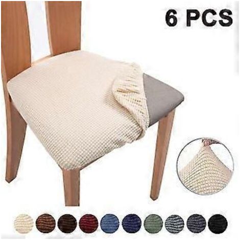 Lot de 6 housses de chaise extensibles en jacquard, coussin de chaise amovible, beige