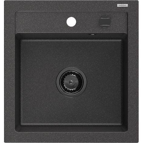 Mexen Vito évier en granit à 1 cuve 520 x 490 mm, Noir moucheté, siphon Noir - 6503521000-76-B (1/5)