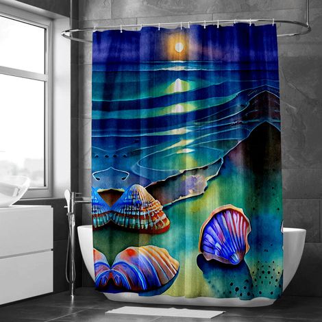 Rideau de douche motif dauphins stylisés aquarelle, polyester imperméable, 180x180 cm (1/5)