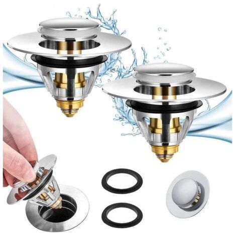 Kit di scarico universale a scomparsa per lavabo, 2 filtri anti-intasamento, scarico per vasca in acciaio inox e rame puro, filtro anti-odore per capelli per fori da 34-38 mm
