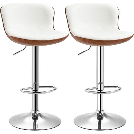 Lote de 2 taburetes de bar giratorios regulables en altura, estructura metálica, asiento rotativo, color crema blanco roto (1/5)