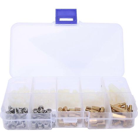 180-teiliges Sortiment an Messing-Abstandshaltern mit Nylon-/Edelstahl-Sechskantmuttern und Schrauben, M3
