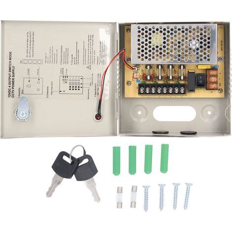 Alimentatore per videosorveglianza a 4 canali 12V 3A - Fusibile per circuito chiuso con alloggiamento metallico a chiave 110V 220V (1/5)