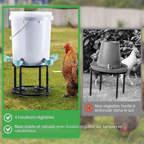 Metal Chicken Drinker Holder, 4 Adjustable Heights, Iron Base, Non-slip Design for Round and Square Buckets, Keeps Coop Dry and Clean (1/4)