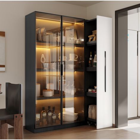 Meuble de rangement vitrine LED 110,5 x 35 x 160 cm noir et blanc DESVIAE (1/5)