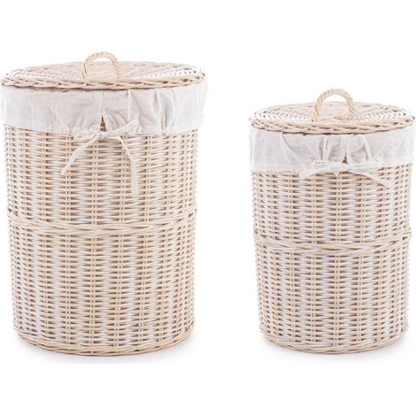 Set 2 Porta biancheria "Narra" struttura in rattan e tessuto interno in cotone -Bianco (1/4)