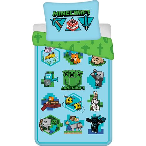 Literie coton 140x200+70x90 Minecraft bleu clair (1/5)