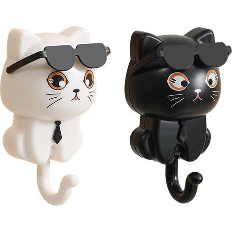 Cat Key Hook Kitten Hat Hooks, Wall Adhesive Coat Hook, Cute Room Decoration, With Sunglasses (1/5)