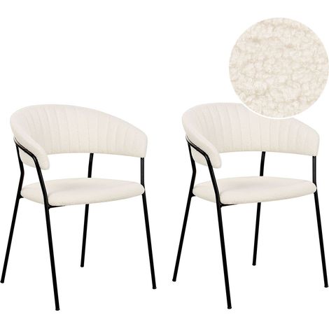 Set di 2 sedie da pranzo moderne imbottite in velluto con braccioli schienale curvo gambe nere crema Mariposa