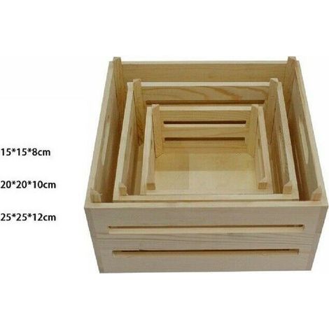 TrAdE Shop Traesio - Set 3 Pezzi Cassette Cesti In Legno Naturale Tris Decoupage Contenitori 53470a -