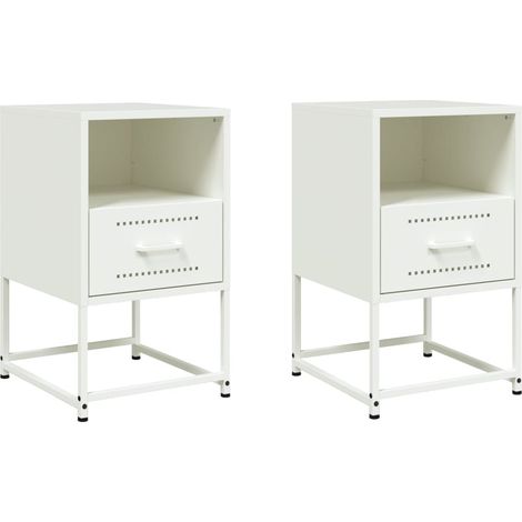 Set 2 comodini con cassetto e vano a giorno 36 x 39 x 60,5 cm acciaio bianco DEC034870