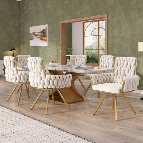 Fauteuil, en velours, pivotant, beige, pour salon et salle à manger, pour salon et chambre, ensemble de 6, assise confortable
