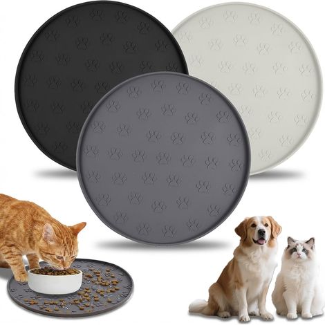 Alfombrilla redonda de silicona para comederos de gatos y perros, juego de 3, Ø 28 cm (1/5)