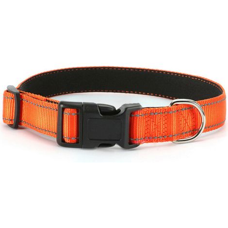 Collier réfléchissant en tissu pour chien, bouton tête de chat, orange, L : 2,5x36-50 cm – DELKEVIC